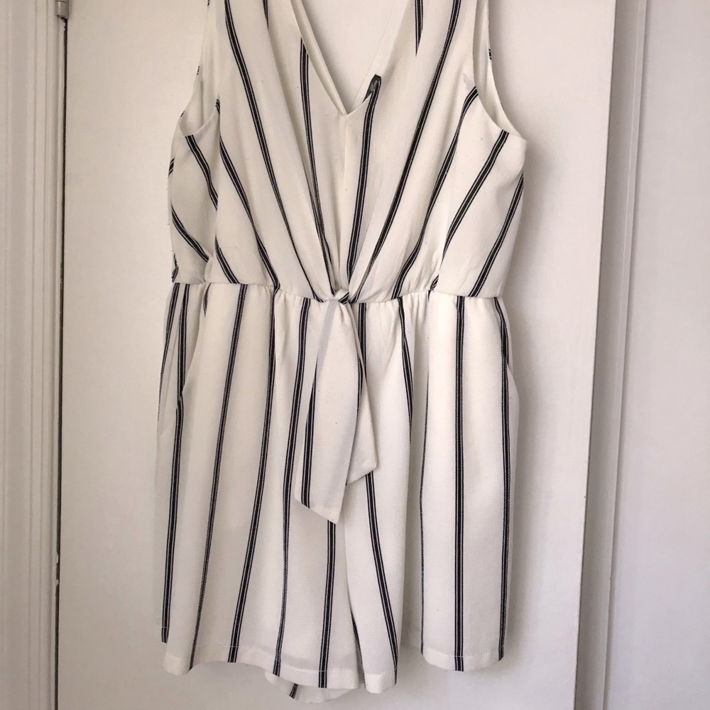 Black and white striped romper with pockets!